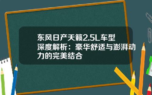东风日产天籁2.5L车型深度解析：豪华舒适与澎湃动力的完美结合
