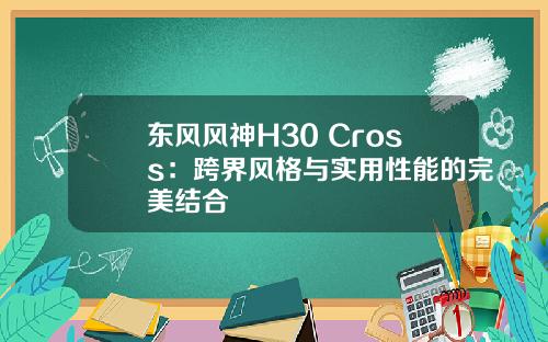 东风风神H30 Cross：跨界风格与实用性能的完美结合