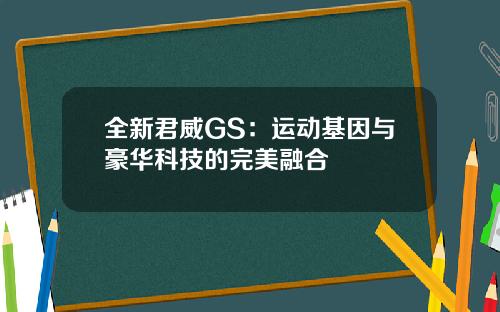 全新君威GS：运动基因与豪华科技的完美融合