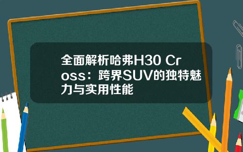 全面解析哈弗H30 Cross：跨界SUV的独特魅力与实用性能