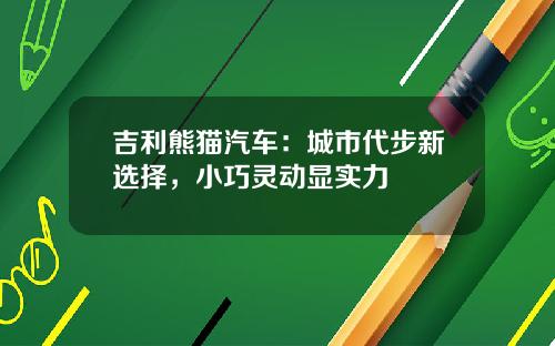 吉利熊猫汽车：城市代步新选择，小巧灵动显实力