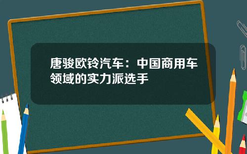 唐骏欧铃汽车：中国商用车领域的实力派选手