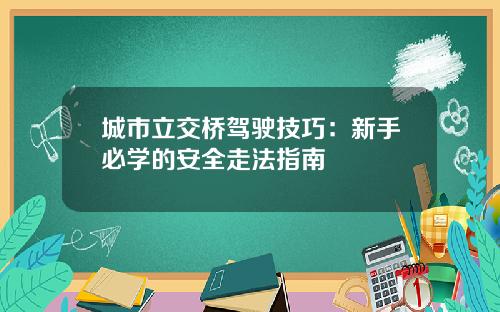 城市立交桥驾驶技巧：新手必学的安全走法指南