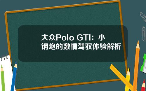 大众Polo GTI：小钢炮的激情驾驭体验解析