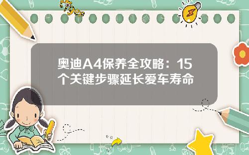奥迪A4保养全攻略：15个关键步骤延长爱车寿命