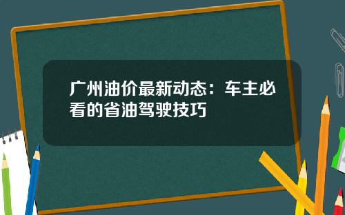 广州油价最新动态：车主必看的省油驾驶技巧
