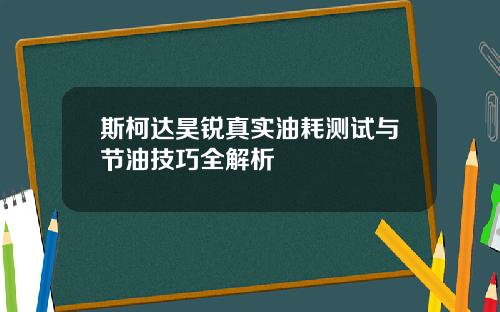 斯柯达昊锐真实油耗测试与节油技巧全解析