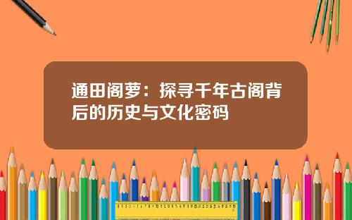 通田阁萝：探寻千年古阁背后的历史与文化密码