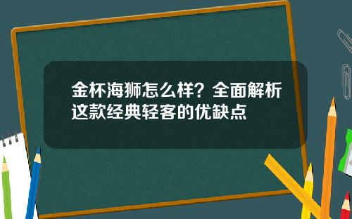 金杯海狮怎么样？全面解析这款经典轻客的优缺点