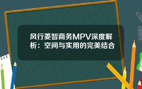 风行菱智商务MPV深度解析：空间与实用的完美结合