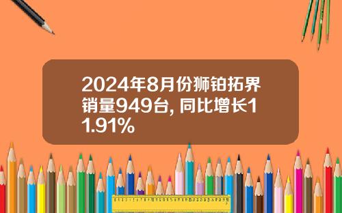2024年8月份狮铂拓界销量949台, 同比增长11.91%