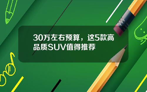 30万左右预算，这5款高品质SUV值得推荐